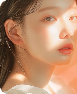 주황 노을빛 속 여성 모델 옆얼굴